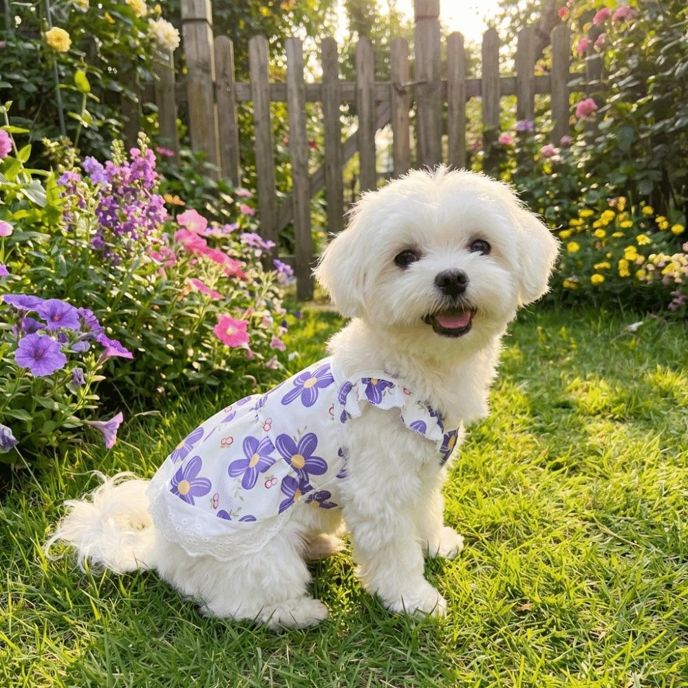 Breathable Floral Dog Skirt Lace-Trimmed Pet Flying Sleeve Dress Floral Suspender Dress Pet Party
