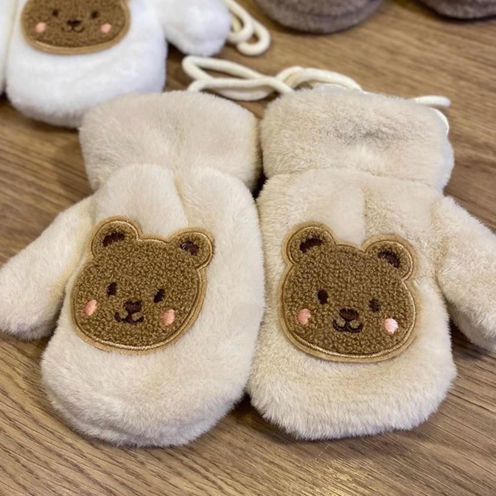Waterproof Cartoon Bear Gloves Windproof Toddler Fingerless Gloves For Girls