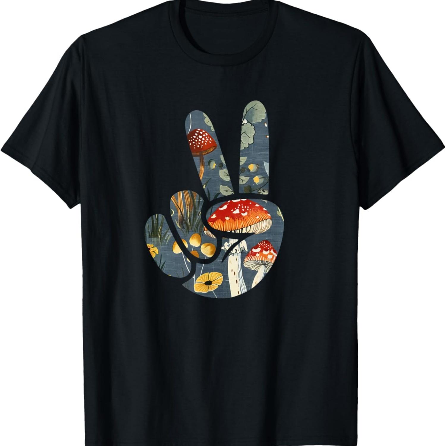 

Natural Silhouette Forest Meadow Cottagecore Peace Sign Hand T-Shirt(60) S чёрный