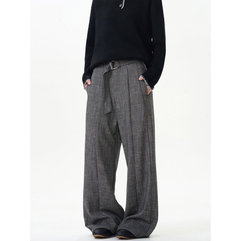 Kisko High-End American-Style Bamboo Gray Belt Drape Casual Trousers Unisex Niche Retro Loose Straight-Leg Pants