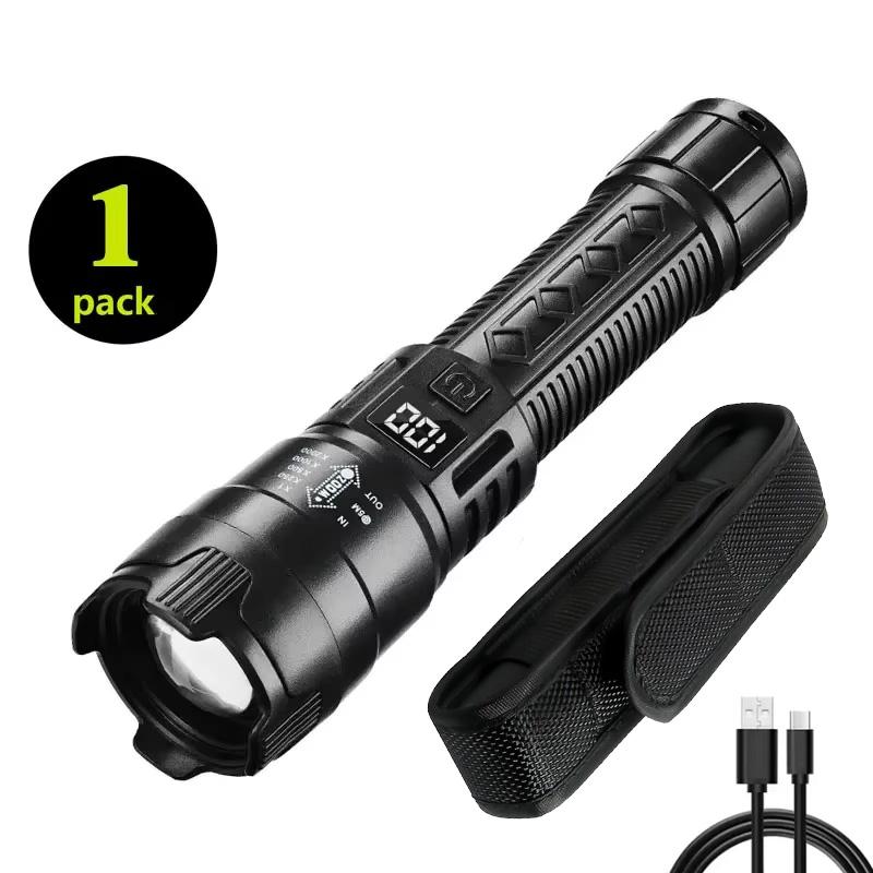 High Strong Power Led Flashlights Bright Tactical Torch with Display Light Rechargeable Camping Fishing Emergency Zoom Lantern