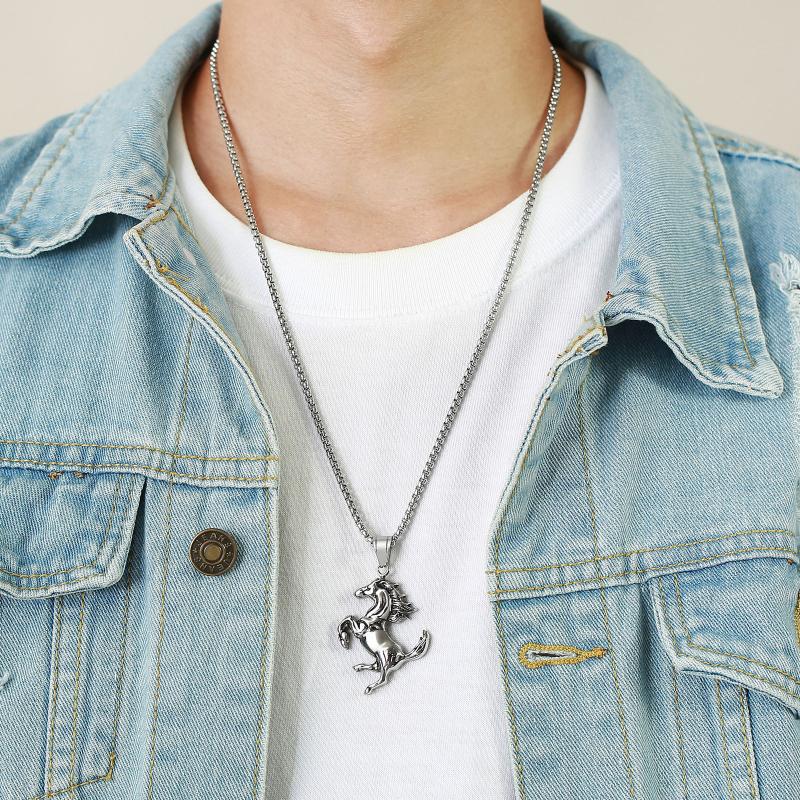 Vintage Horse Necklaces Long Chains Animals Pendant Necklace For Men Women Hip Hop Punk Horse Necklace
