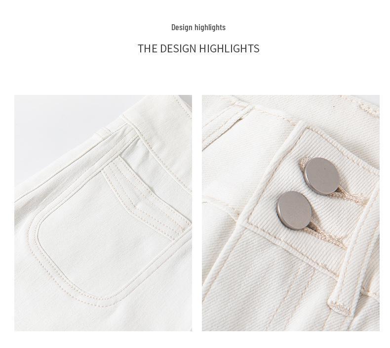 Women's High-Waist Micro-Flare White Denim Pants with Pockets - Four-Way Stretch Leg-Shaping Design for Spring 2026.