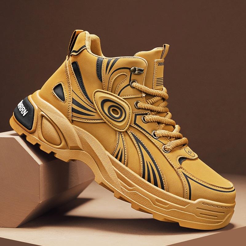 Personalized trend men's boots high-top Martin boots men's versatile tooling locomotive boots autumn and winter 2024 big yellow boots men's