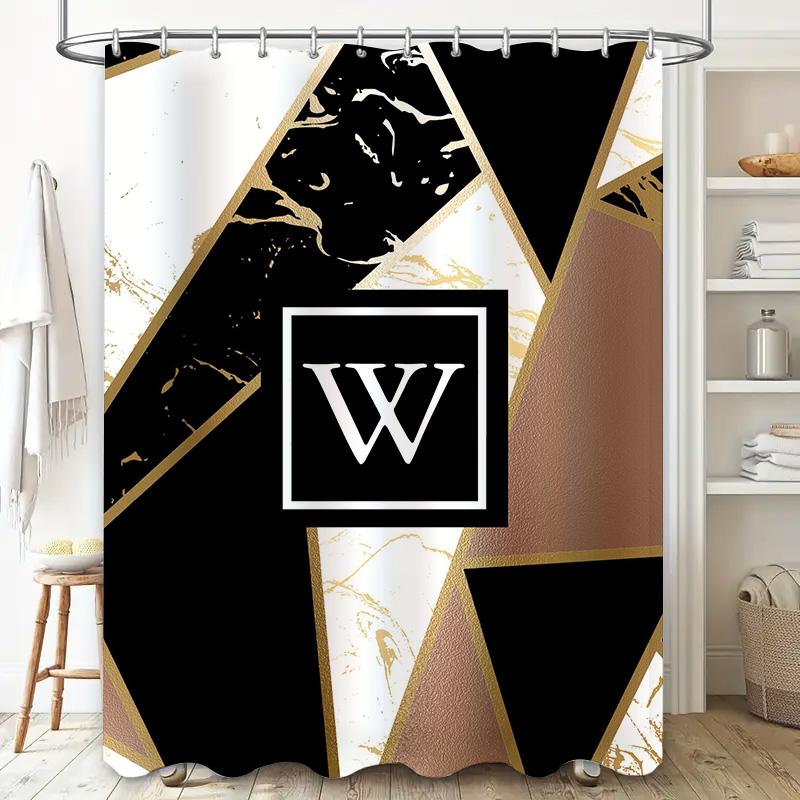 Luxury Geometric Patterned Black Gold Bath Shower Curtain Modern Decorative Customizable Size Bathroom Accessories Set Home Deco