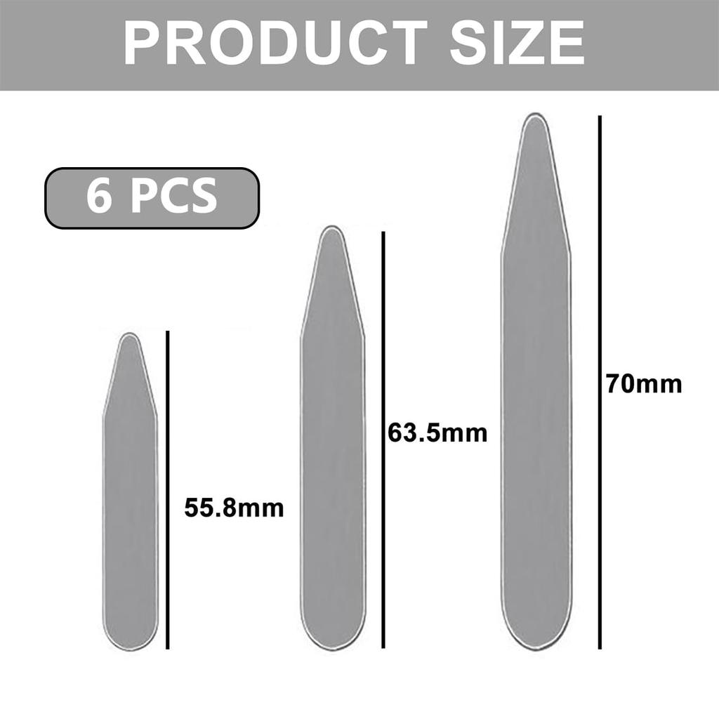 Mgbmyltm 6PCS Collar Stays Set, Shirt Collar Stiffeners for Men Shirt, Metal Collar Stays in 3 Sizes, Shirt Collar Support for Dress Shirts, Shir