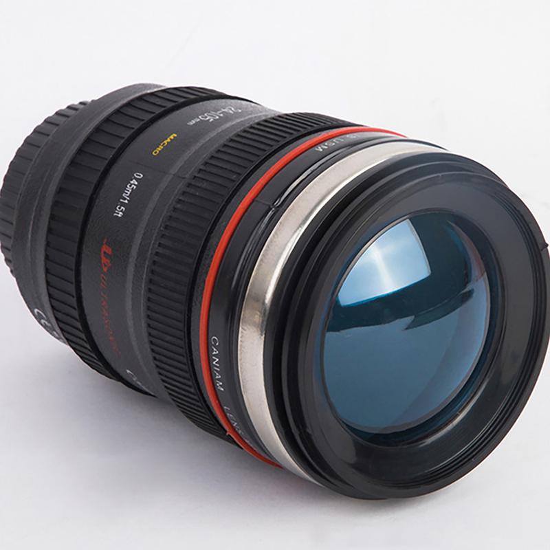 Camera Lens Coffee Mug With Lid Stainless Steel Slr Camera Lens Water Cup Ef24-105Mm Black White Mug Creative Gift Drinkware