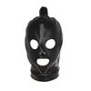 TleMeny Latex Unisex Hood Mask Sexy PU Leather Masks Men Women Cosplay Flirting Hair Ponytail Chest Belt Headgear Sexy Cosplay