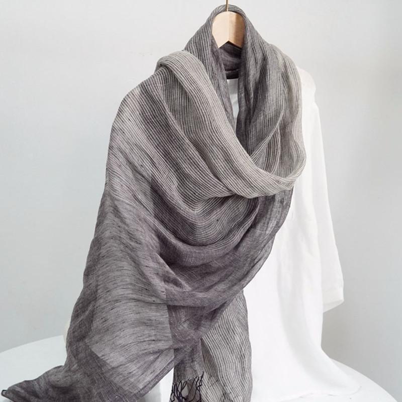 Japanese Vintage Gradient Stripe Linen Scarf Women Art Versatile Spring/Summer Breathable Shawls Sun Protection Long Scarf