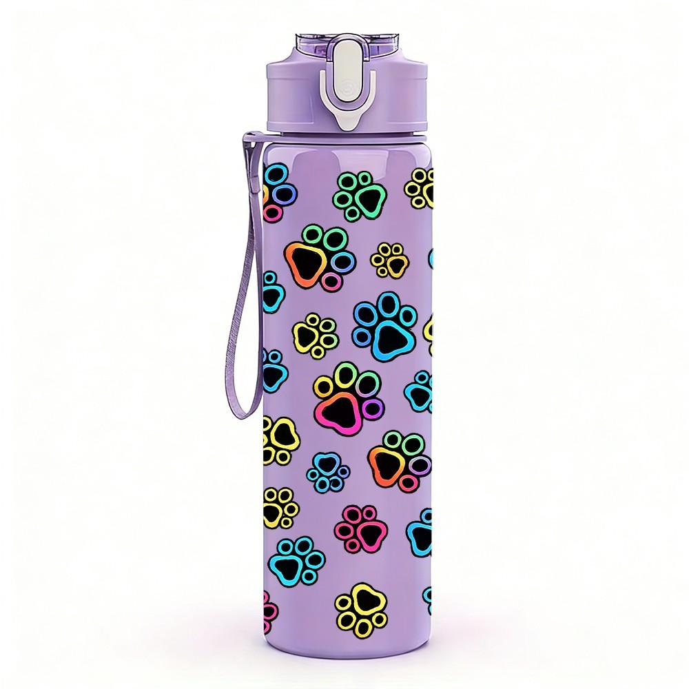 1PC Dense Small Multicolor Flower Print 750ml Color Plastic Sports Water Bottle Leakproof Flip Straw Lid Suitable for Sports Office Home Use