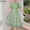 ZANZEA Women Casual Round Neck Summer Short Sleeve Print Dress