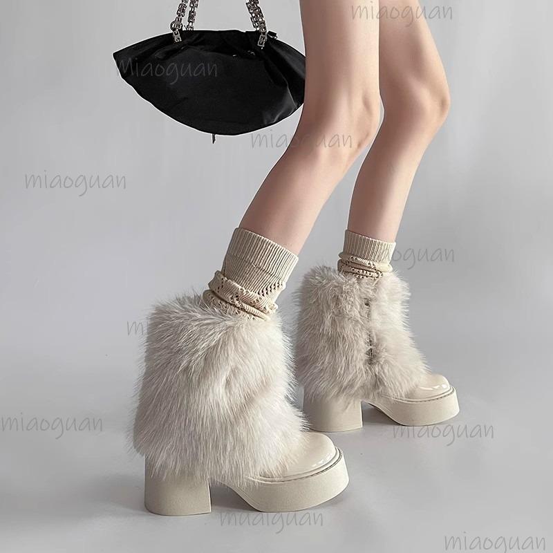 Fashion Fashion Thick Bottom Fur Pants Short Boots Women's Autumn Winter Ankle Boots Bottes Femmes Black Beige Botines De Mujer Size 35