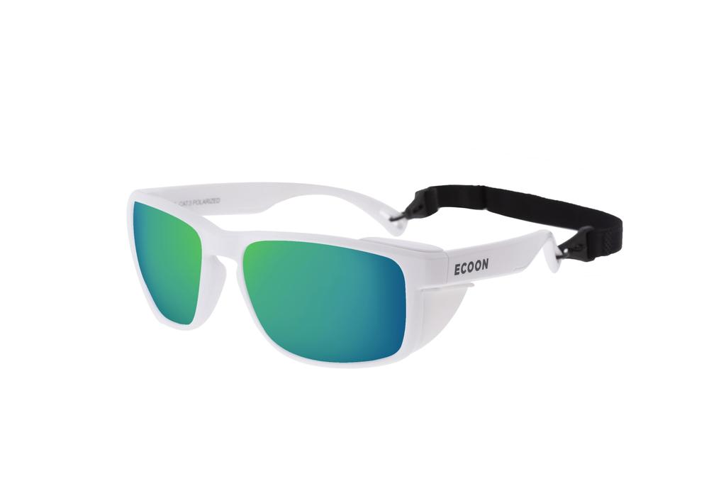 Le MORNE with Detachable Side UV White REVO OCN-ECO100-5 Sunglasses, Unisex, Shields, Protection, Lightweight, Durable, (Green Lenses) [Authentic]