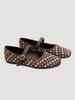 Brown Square Toe Mary Jane Flats with Large & Small Sequin Decorations and Single Strap Buckle