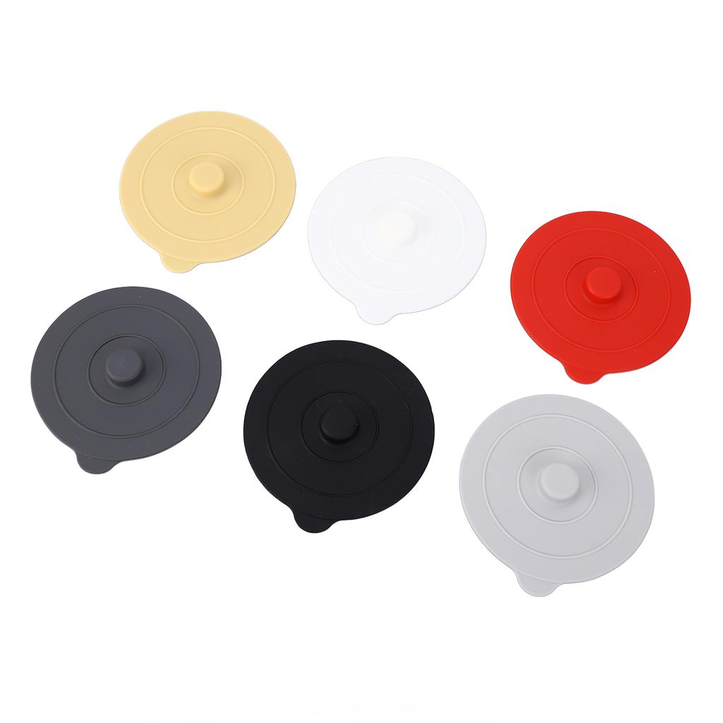 6Pcs Silicone Cup Lid Dustproof Round Universal Cup Cover 9.5cm Red Yellow Black White Dark Grey Light Grey