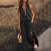 Summer Women Dress Long Sleeveless Casual Ladies Dress Zipper Letter Print Waist