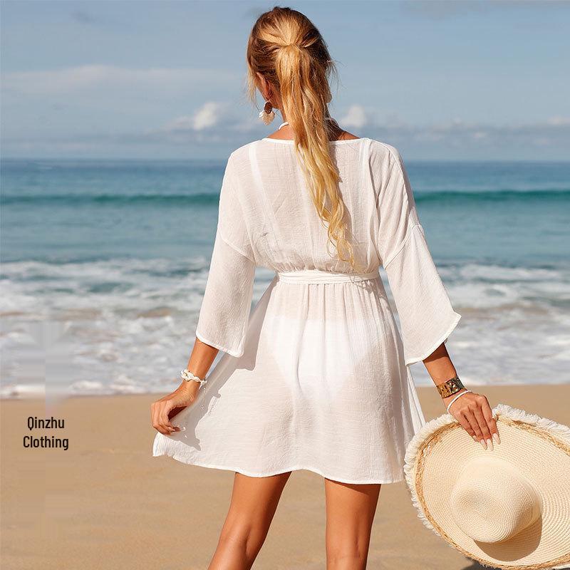 New Cross-Border Sun Protection Beach Cardigan - Sexy Tie-Up Bikini Cover-Up Dress