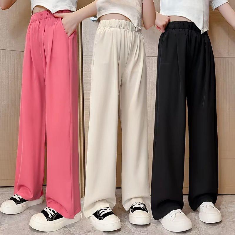 Girls' Summer Pants Summer Thin Mosquito Repellent Pants Ice Silk Black Children's Suit Wide Leg Pants