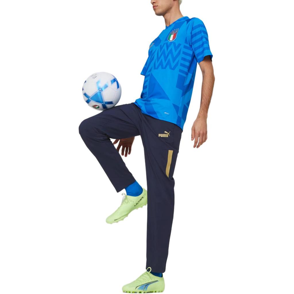 Puma Logo Print Training Short Sleeve T-Shirt 2022-23 Season Italy National Team Men Tops Blue 767050-17