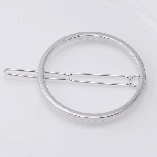 Women Geometric Hairpin Round Hollow Metal Frog Clip Golden Silver Color Glossy Surface Hair Clip Hair Accessory