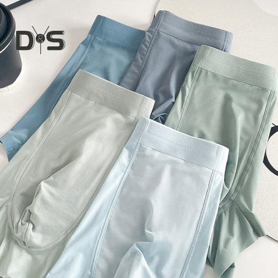 Men Boxer Underwear Mid-rise Solid Color Ice Silk Shorts Briefs Ultra Thin Breathable Seamless Summer Panties
