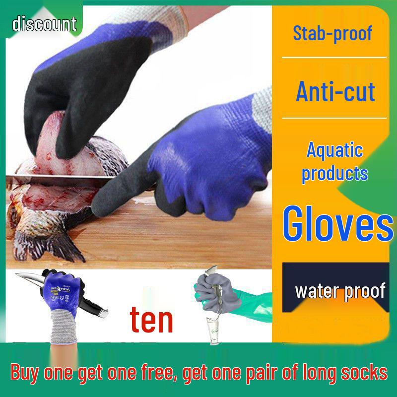 Schnittfeste, rutschfeste, wasserdichte Latexhandschuhe für Arbeit, Bau, Angeln und Gartenarbeit
