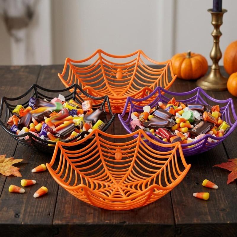 Halloween Spider Web Candy Basket Snacks Fruits Bowl Biscuit Packaging Basket Trick or Treat Decoration Halloween Party Supplies