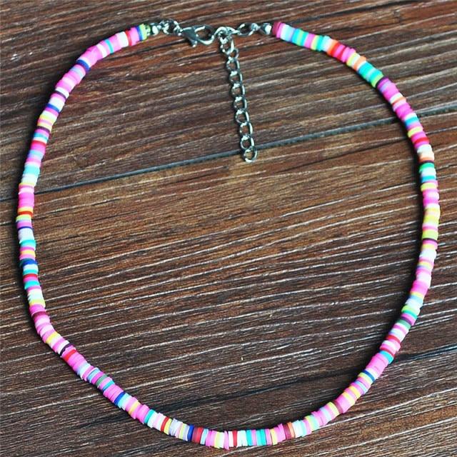 4/6mm Polymer Clay Necklace For Women Soft Pottery Boho Choker Necklaces Colorful Surfer Beads Collar  Bohemian Jewelry