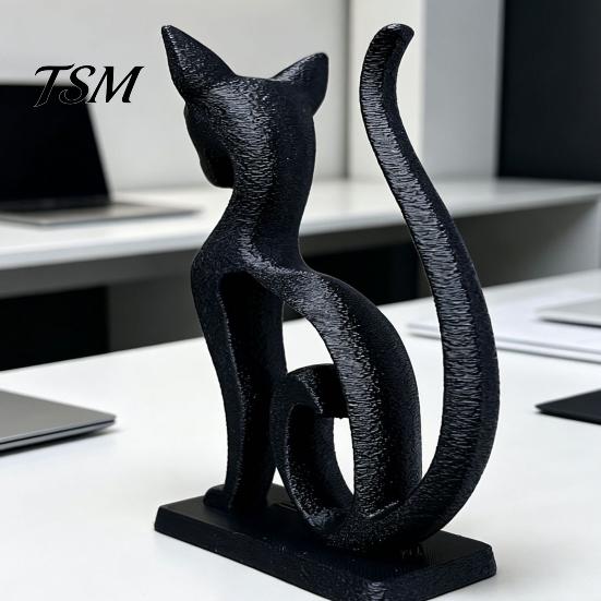 Fine Craftsmanship Collectibles Minimalist 3D Printed Cat Figurine, Decorative Animal Statue Ornament, Creative Unique Pla Figurines Small Desktop
