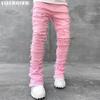 Jeans Uomo Fit Stacked Strappati Slim Fit Patch Usurati Distrutti Dritti Denim Pantaloni Hip Hop Trap Streetwear Pantaloni Abbigliamento