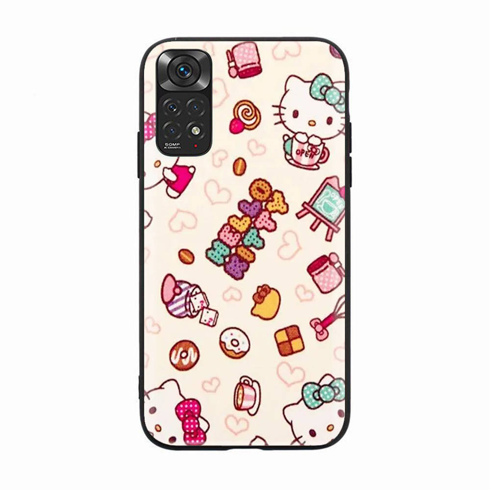 H-8 Schöne Hello Kitty Schwarze Sofe-Hülle für iPhone 16 15 Plus 14 13 Mini 12 11 Pro 8 6 6S SE 5 XR XS Max Realme C30 C33 C32 9I VIVO V29 V27 V23 Y36