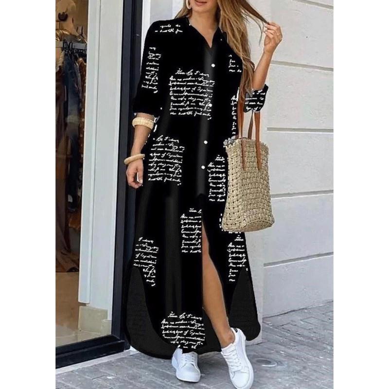 2025 European & American Women's Spring/Summer Fashion Print Maxi Shirt Dress