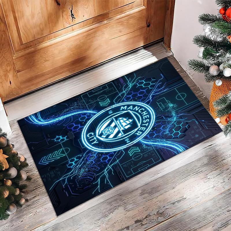 Manchester City Printed Flannel Area Rug Non Slip Soft Polyester Floor Carpet Indoor Decor Mat for Bedroom Living Room Sofa