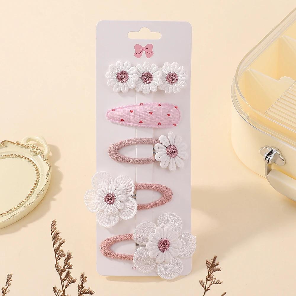 5Pcs BB Clips Set for Children Sweet Printe Hairbangs Hairclip Girls Barrette Ins Style Daisy Hairpin Ornaments Hair Accessories
