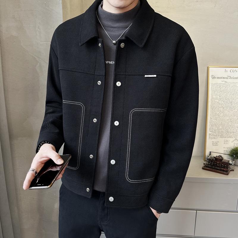 2025 Men's Trendy Thickened Wool Lapel Jacket - Autumn/Winter Versatile Casual Wear