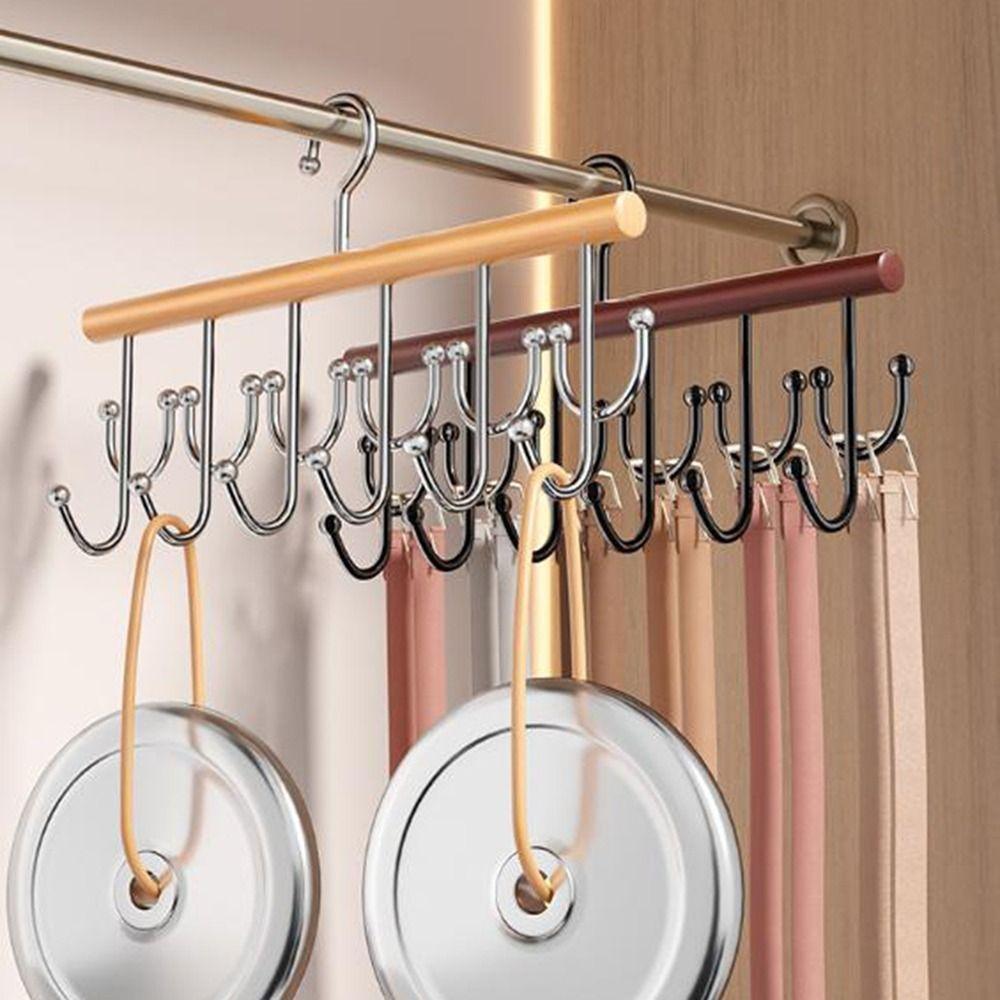 Wall Mounted Wooden Sling Hanger 360 Degrees Rotating Space Saving Camisole Clothes Hanger with 18 Hooks Large Capacity