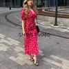 Autumn New Product Women clothes French style Pastoral Style Pleated Decoration V-neck Bubble Short sleeve Long Print Dress