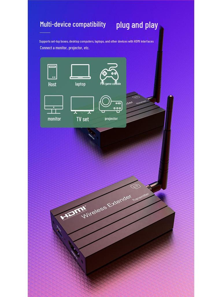 50m HD Wireless HDMI Extender with Screen Mirroring and Signal Amplifier