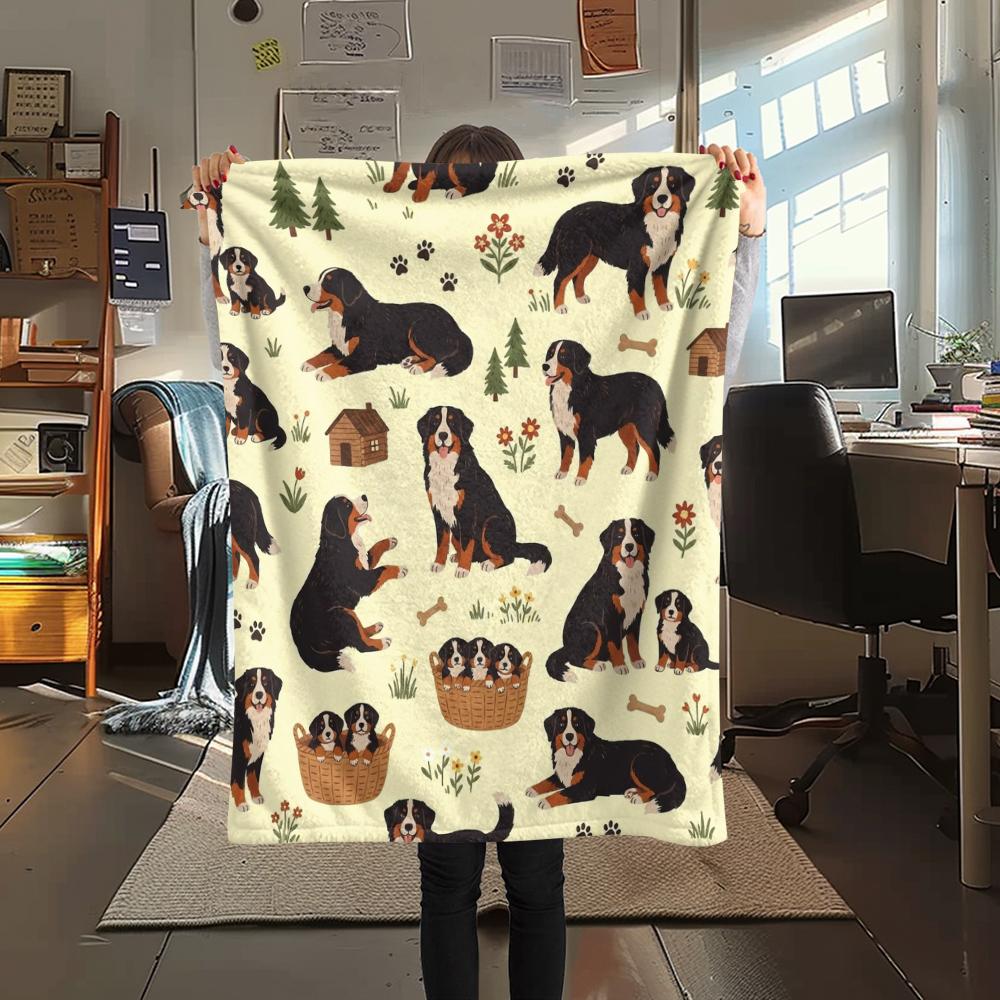 1PC Cute Dog Print Flannel Blanket, High Quality All Seasons, Home Decor, Warmth and Comfort, Perfect for Christmas Gifts