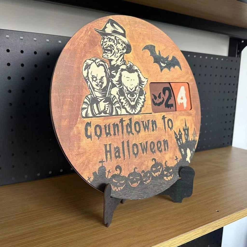 2023 Halloween Advent Calendar,Wooden Desk Countdown Calendar To Halloween,Home Classroom Handmade Table Decorations Halloween Gifts