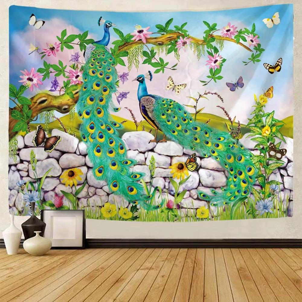 Peacock Trees Oil Painting Style Pattern Tapestry Home Wall Decoration Tapestry Bedroom Living Room Tapestry