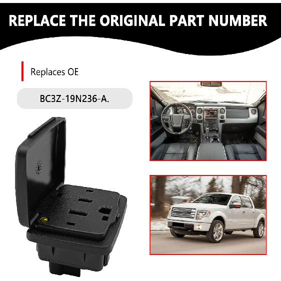 Center Console Rear Power Outlet Socket Plug Compatible with Ford F150 2010-2014 Explorer 2011-2015 F250 F350 F450 Super Duty 2011-2016 Lincoln