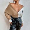 Long Sleeve Elegant Shirt Blouse White Black Button Vintage Turn Down Collar Office Ladies Shirt Casual Color Block Shirts