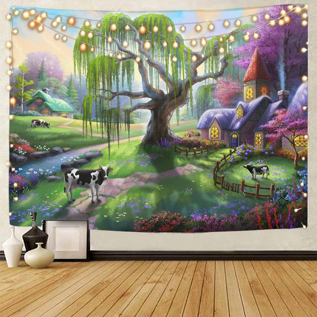 Dream Elk Scenery Decorative Tapestry Wood Elk Scenery Decorative Tapestry Bohemian Home Decorative Tapestry