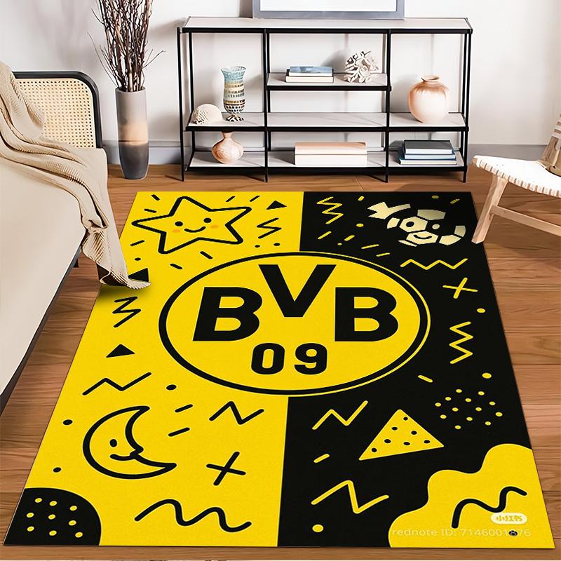 Gelb-Schwarzer BVB 09 Themen-Teppich Rutschfester Teppich geeignet für Wohnzimmer- und Schlafzimmer-Sofas.