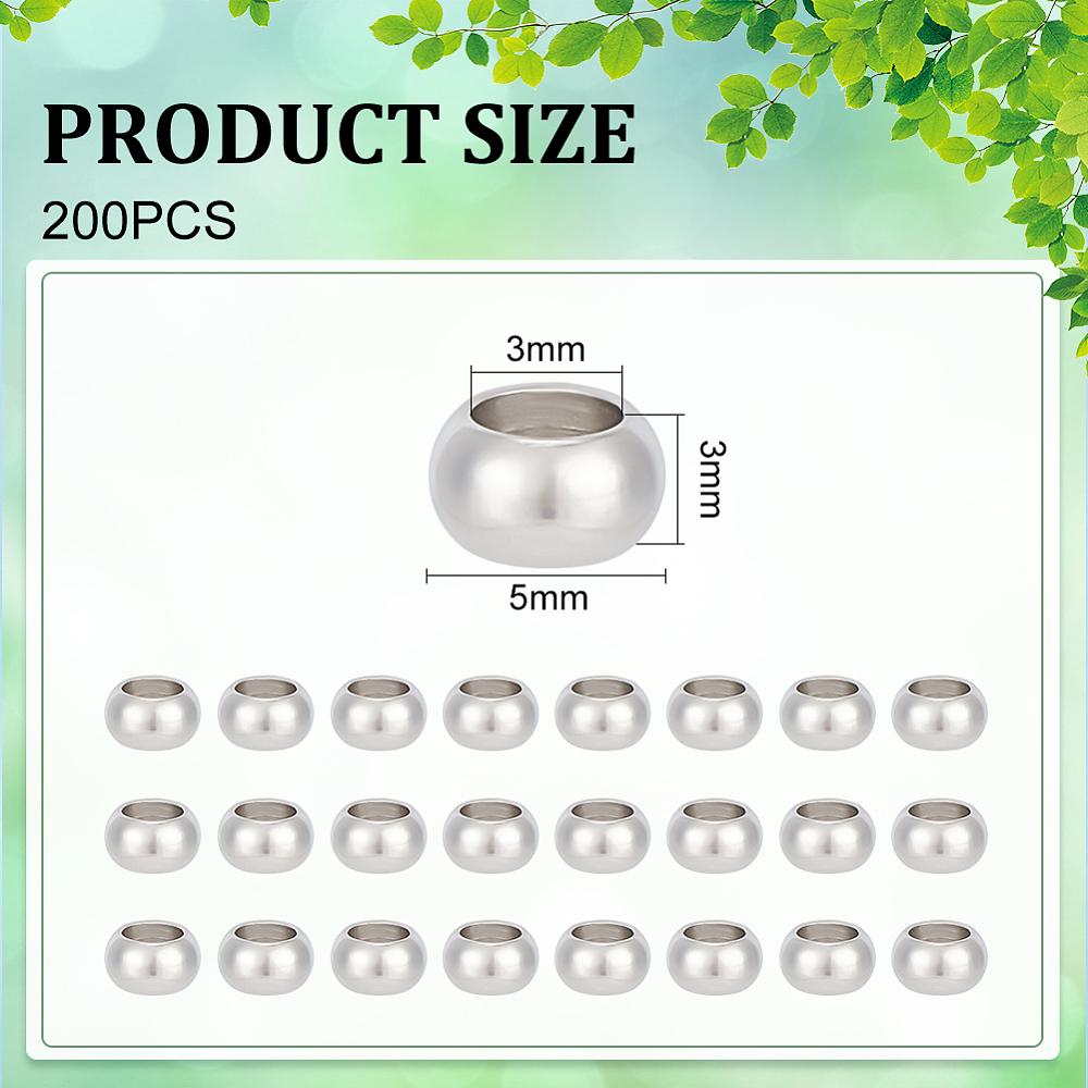 304 Stainless Steel Beads, Rondelle, Stainless Steel Color, 5x3mm, Hole: 3mm, 200pcs/box