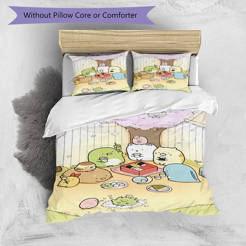 3pcs Sumikko Gurashi pattern bedding set duvet cover set includes duvet cover &pillowcases, perfect all season bedroom decoration & gift