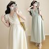 2026 Summer Maternity Dress: Elegant Neckline with Sequins, Loose Fit