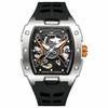 Luminous Skeleton Self Winding Mechanical Watches for Men Tonneau Shape Waterproof Sports Watch Rubber Strap