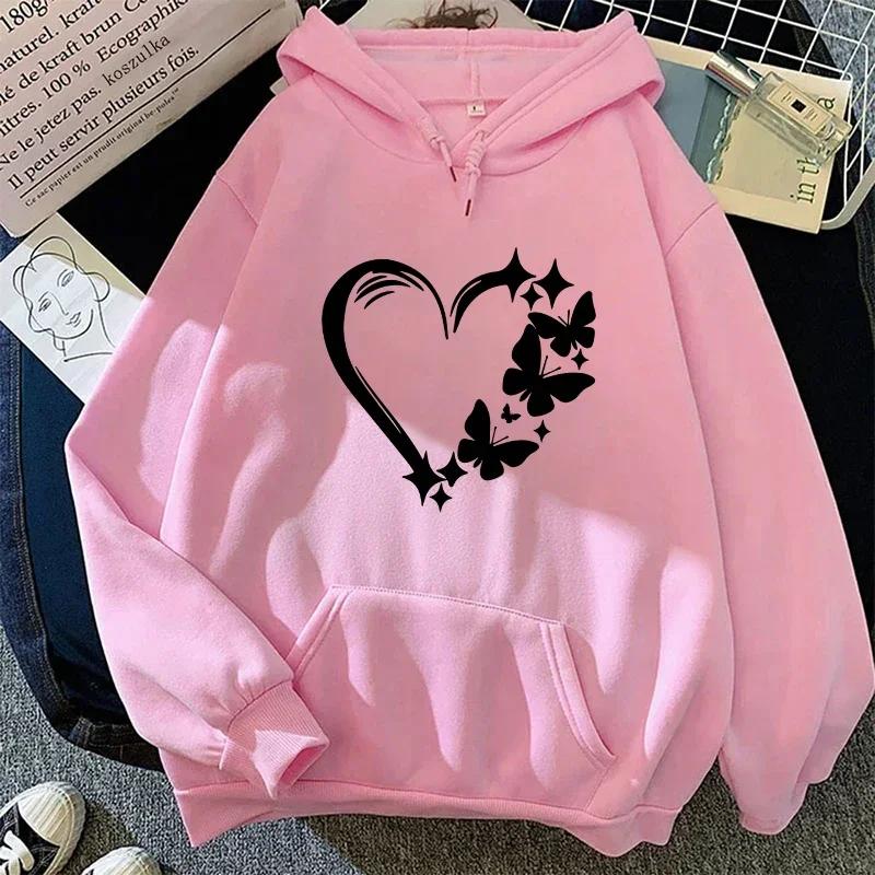 Butterfly Printed Hoodies for Woman Fall Winter Daily Casual Sporty Hooded Sweatshirt Female Home Outdoor Comfort Loose Pullover